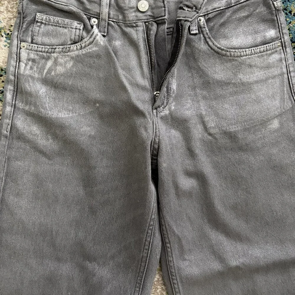 ZARA Metallic High-Waisted Straight Leg Jeans - FREE SHIPPING! - Picture 2 of 5